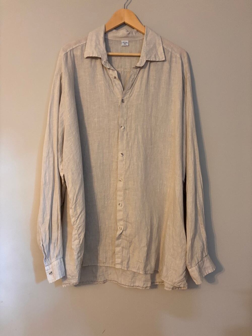 Beslika 3XL Beige Linen Button Up Shirt Made in Greece